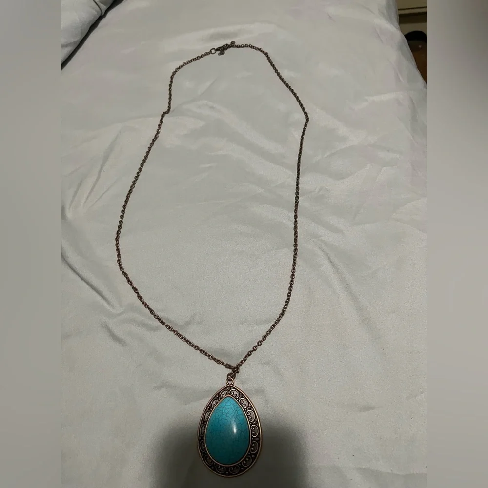 Paparazzi Turquoise Pendant Necklace with Bronze Accents - Picture 3 of 5